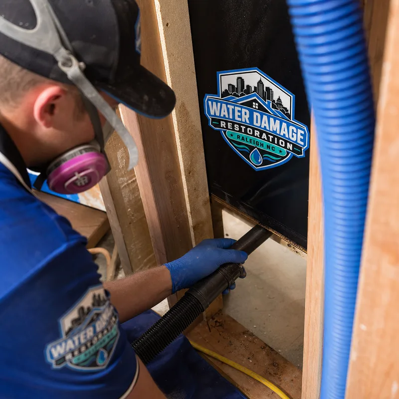 HEPA vacuuming of cleaned framing inside a contained wall cavity